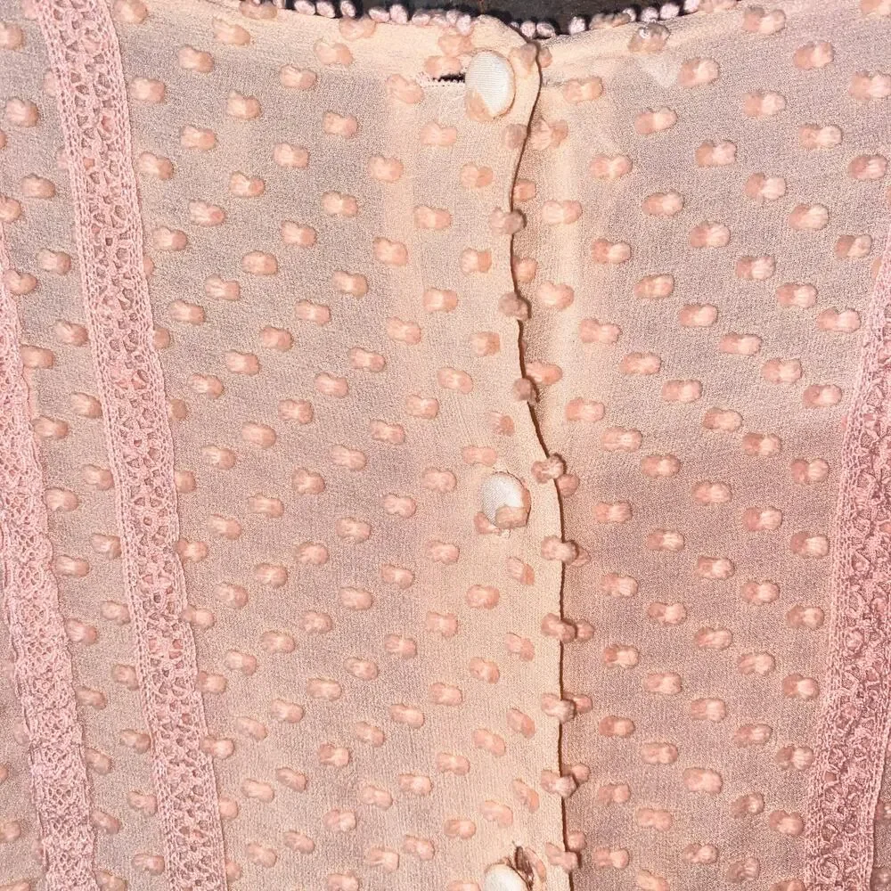 J. Crew Pink Silk Blend Swiss Dot Long Sleeve Button-Back Blouse Women's Size 6